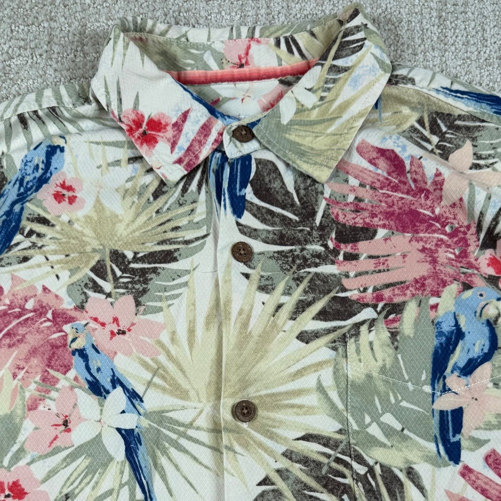Tommy Bahama Mens Large Parrot Floral 100% Silk Short Sleeve Button Up Shirt